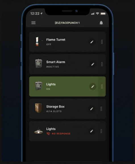 Rust+ Devices screen