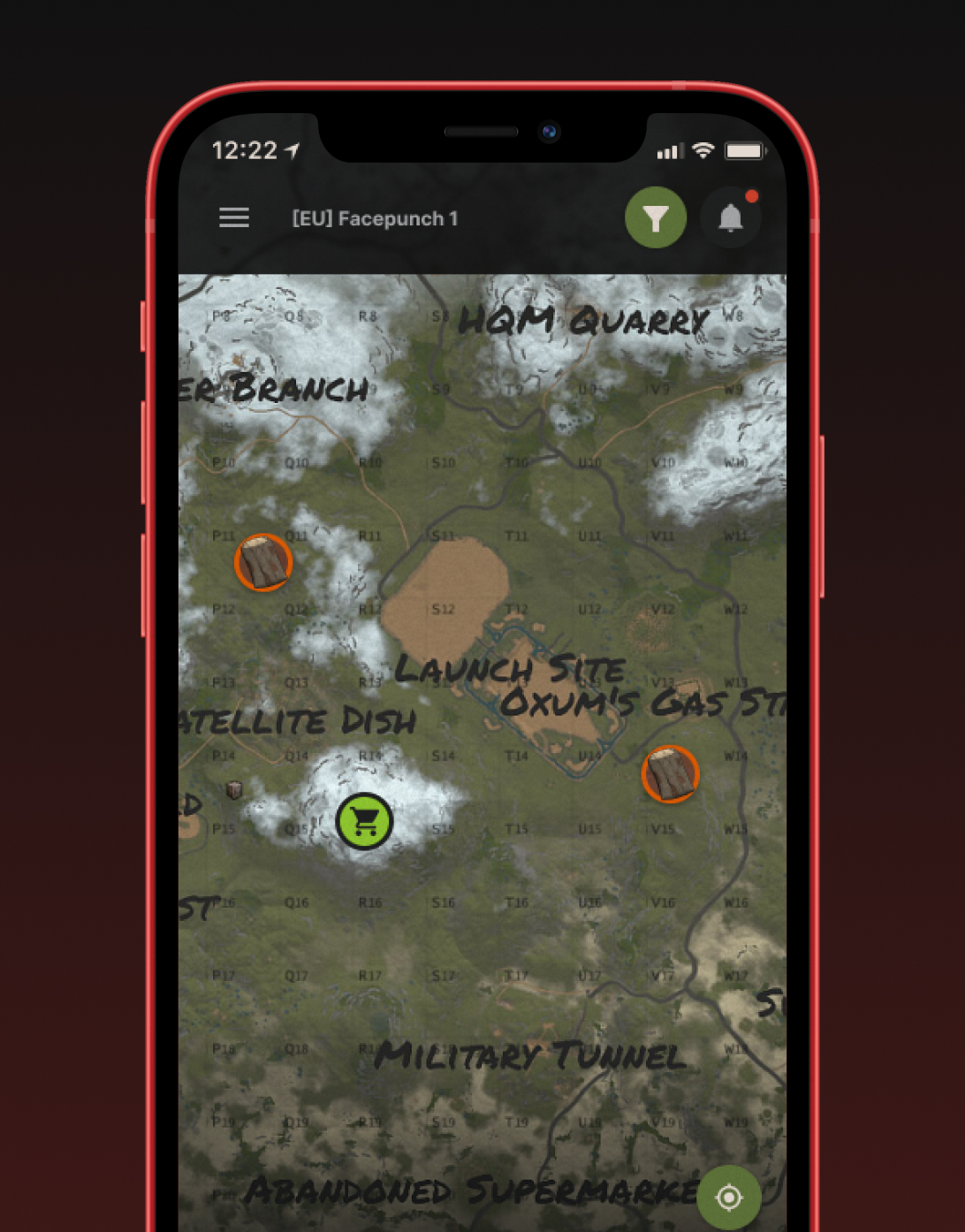 Rust+ Map screen